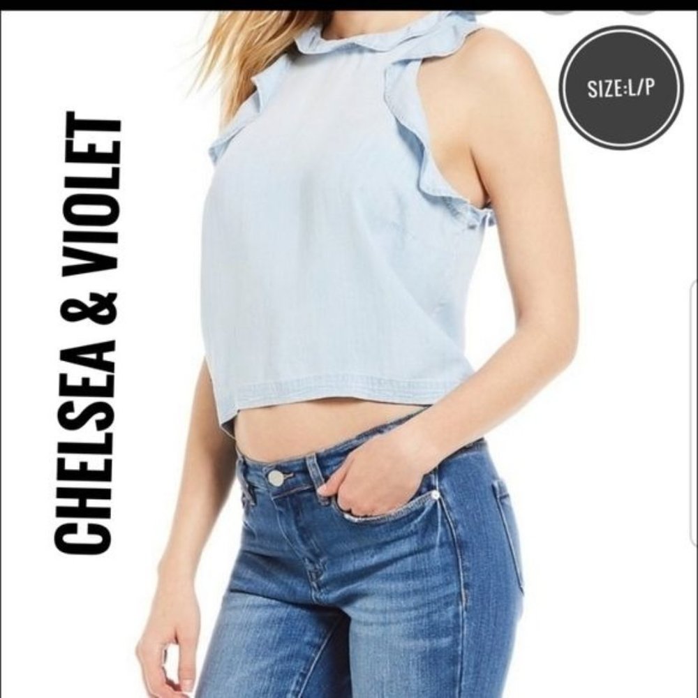 Chelsea & Violet Women Ombre Chambray Top Round neckline